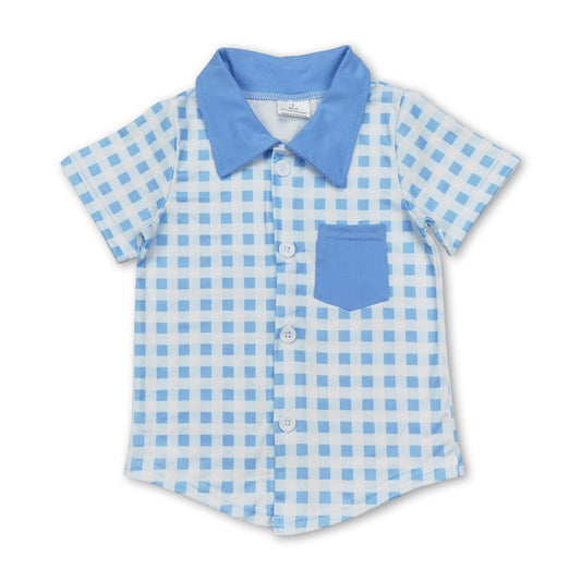 Light blue pocket plaid baby boy button down shirt