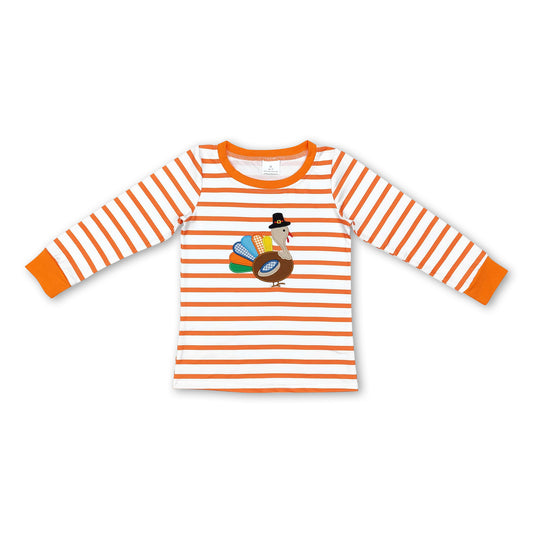 Orange stripe turkey long sleeves boys Thanksgiving shirt