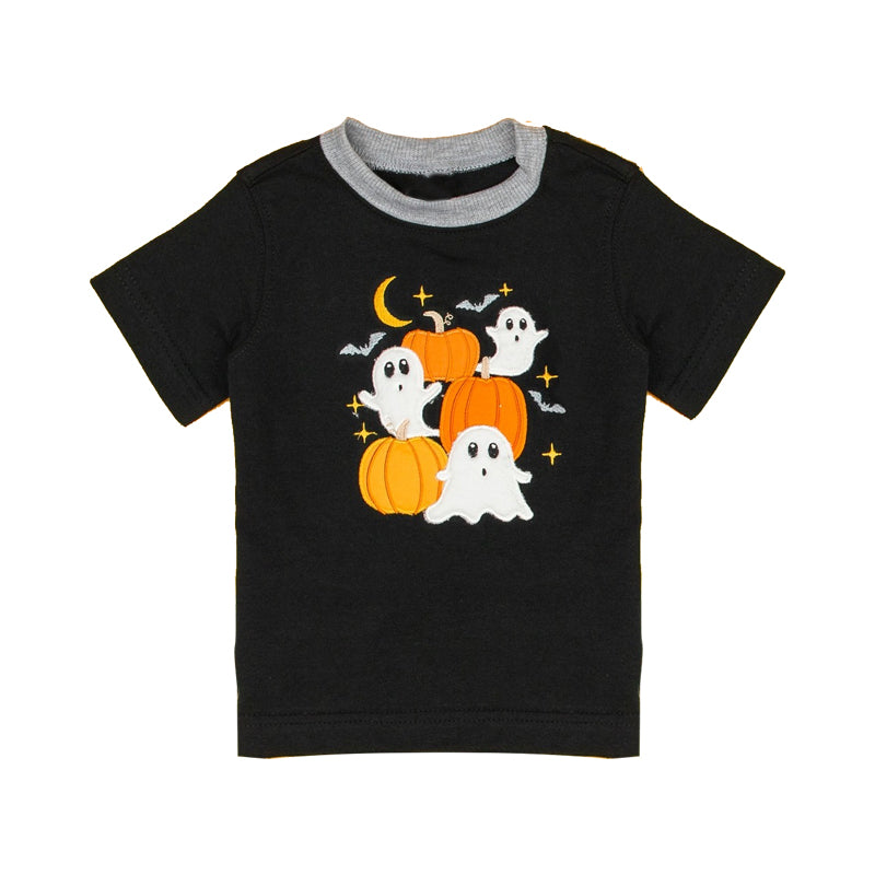 Short sleeves black pumpkin ghost kids boys Halloween shirt