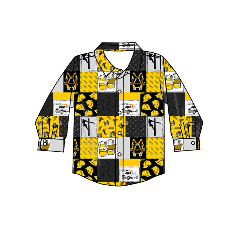 Yellow long sleeves lineman kids boys button down shirt