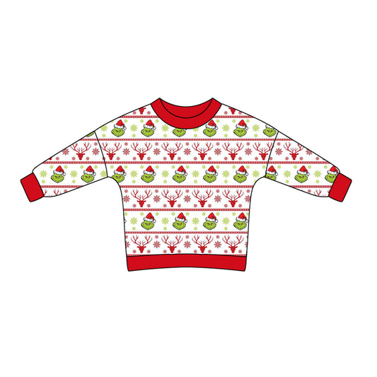 Long sleeves green face deer kids girls Christmas shirt