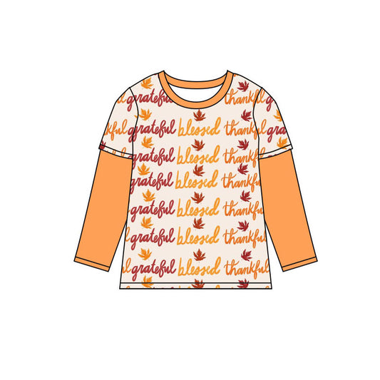 Grateful blessed thankful leaves boy Thanksgiving shirt