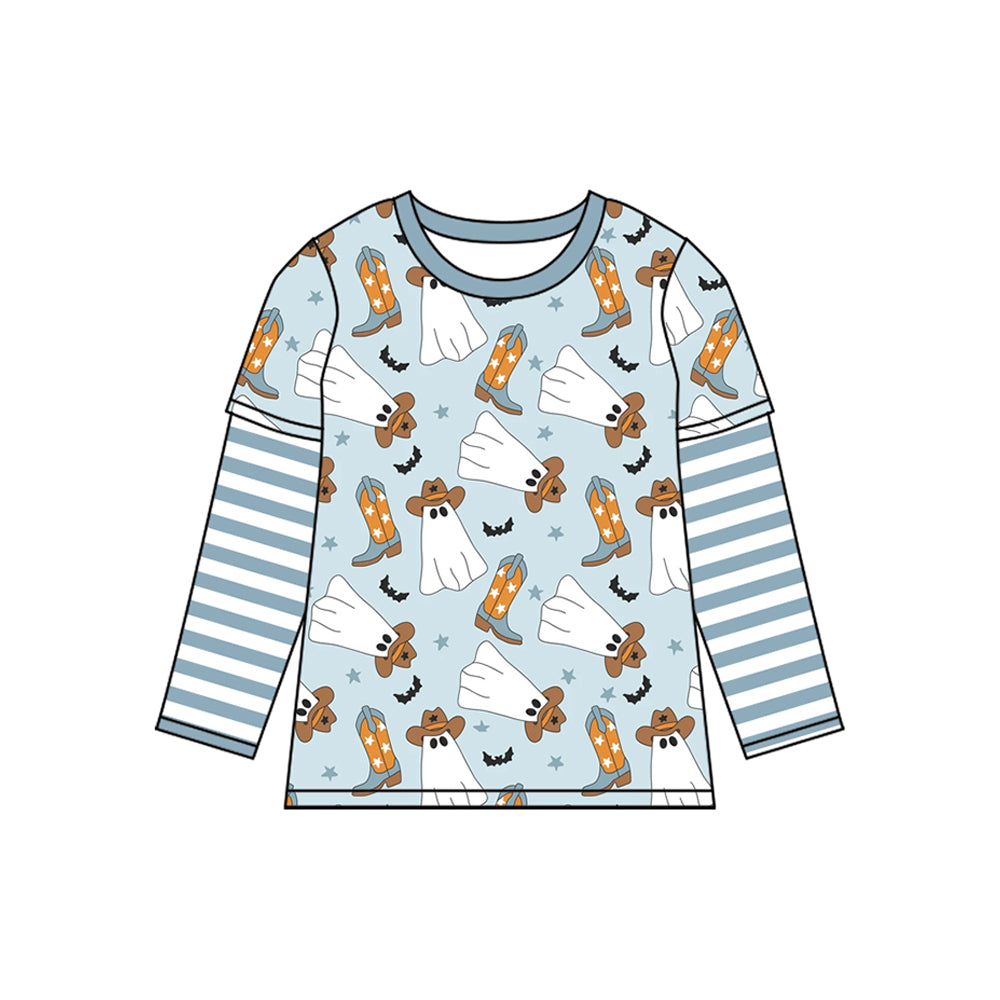 Long sleeves stripe ghost boots kids boys Halloween shirt