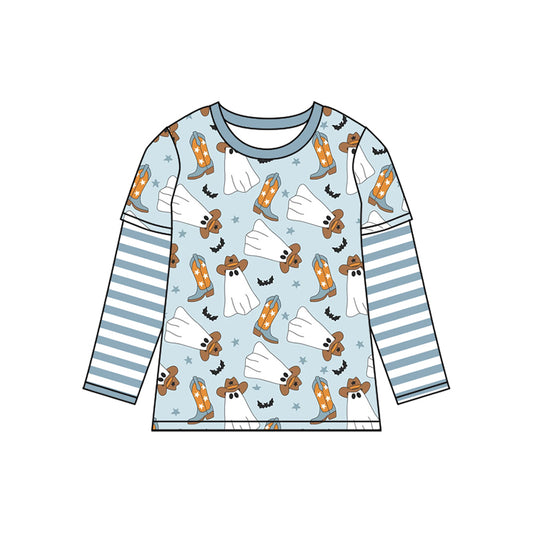 Long sleeves stripe ghost boots kids boys Halloween shirt