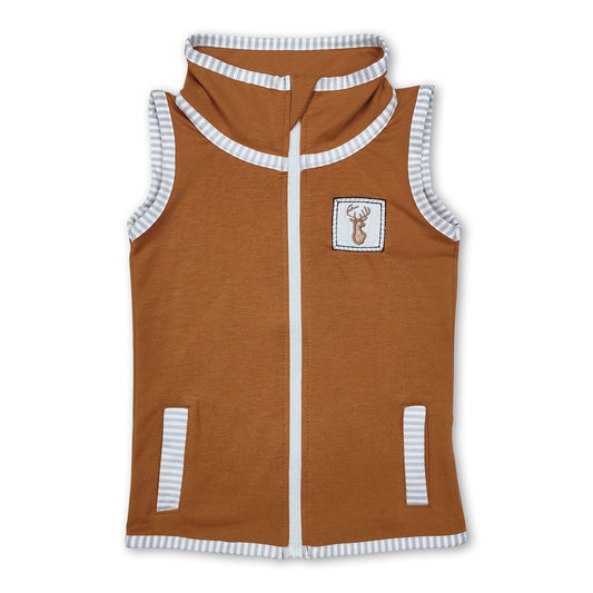 Sleeveless deer pockets baby boy zip vest