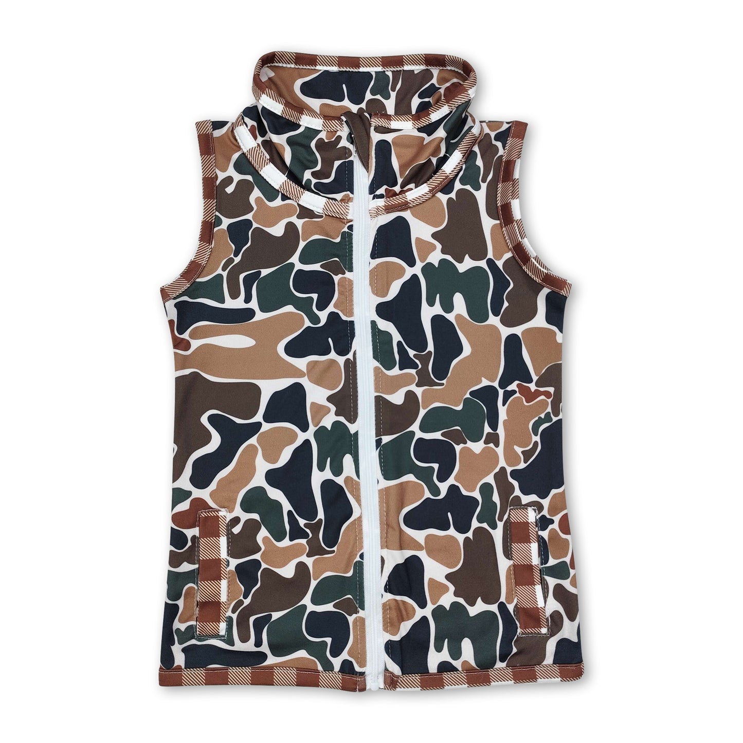 Sleeveless camo pockets baby boy hunting zip vest