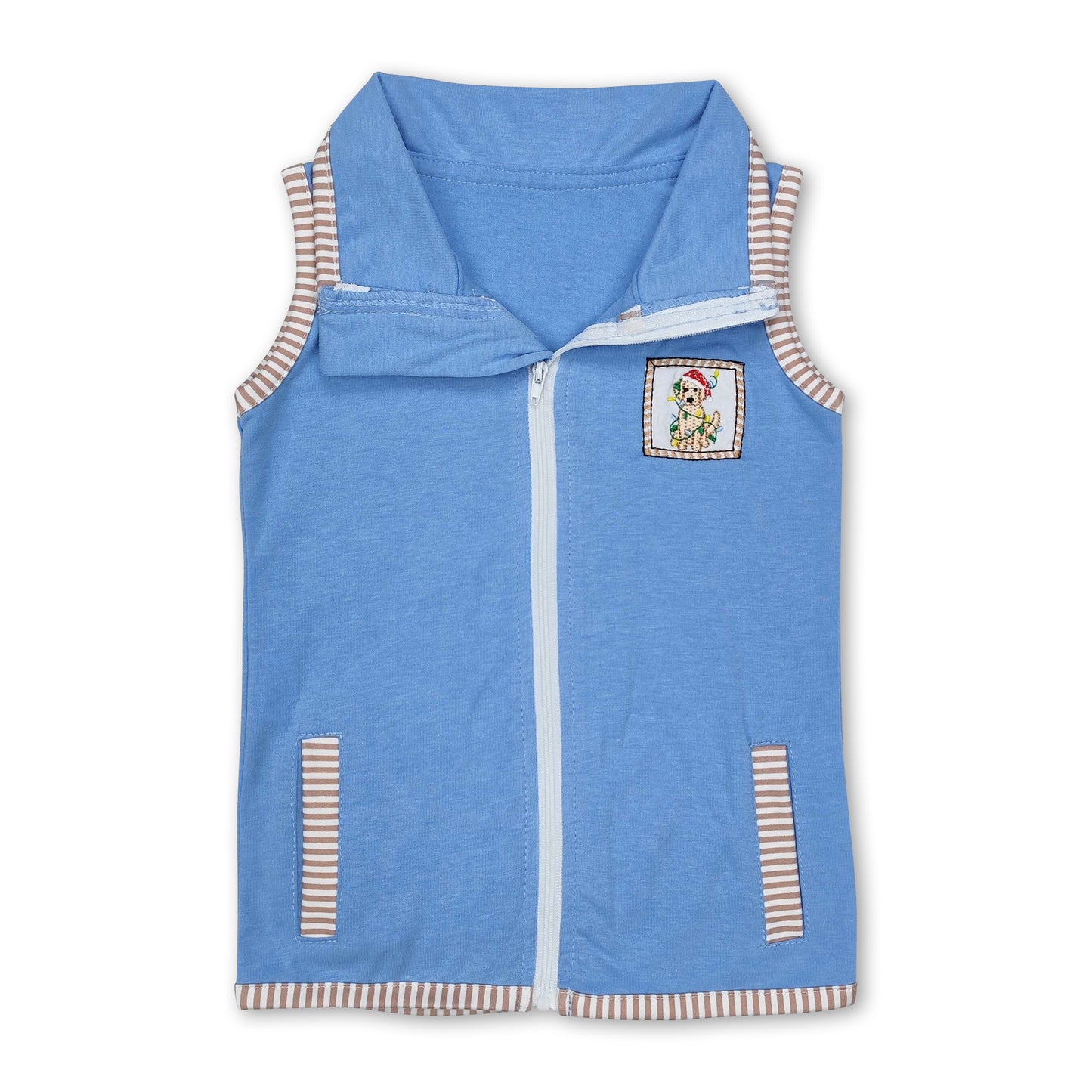 Sleeveless Christmas hat dog baby boy zip vest