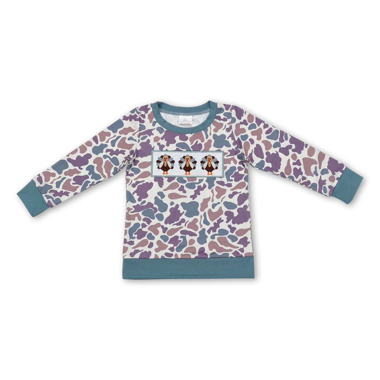 Long sleeves turkey camo kids Thanksgiving shirt