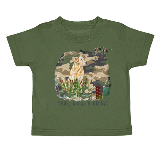 Green short sleeves camo dogs ducks baby boy shirt