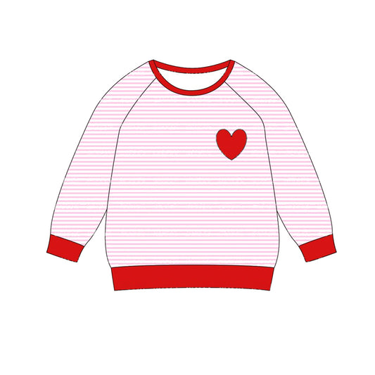 Pink stripe long sleeves heart baby kids Valentine's shirt