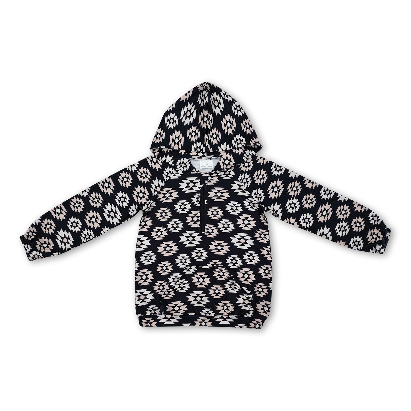 Black aztec long sleeves western toddler kids hoodie