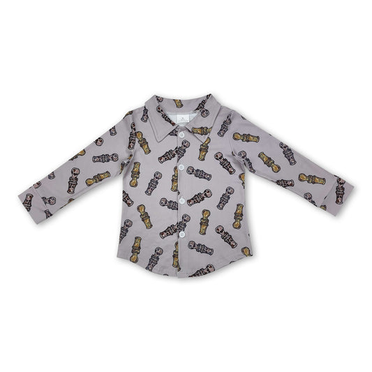 Grey long sleeves camo duck call kids button down shirt