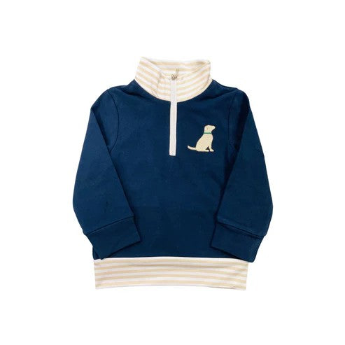 Long sleeves navy stripe dog kids boys zip pullover