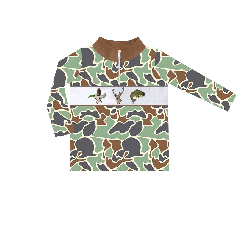 Camo duck deer fish kids boys hunting zip pullover