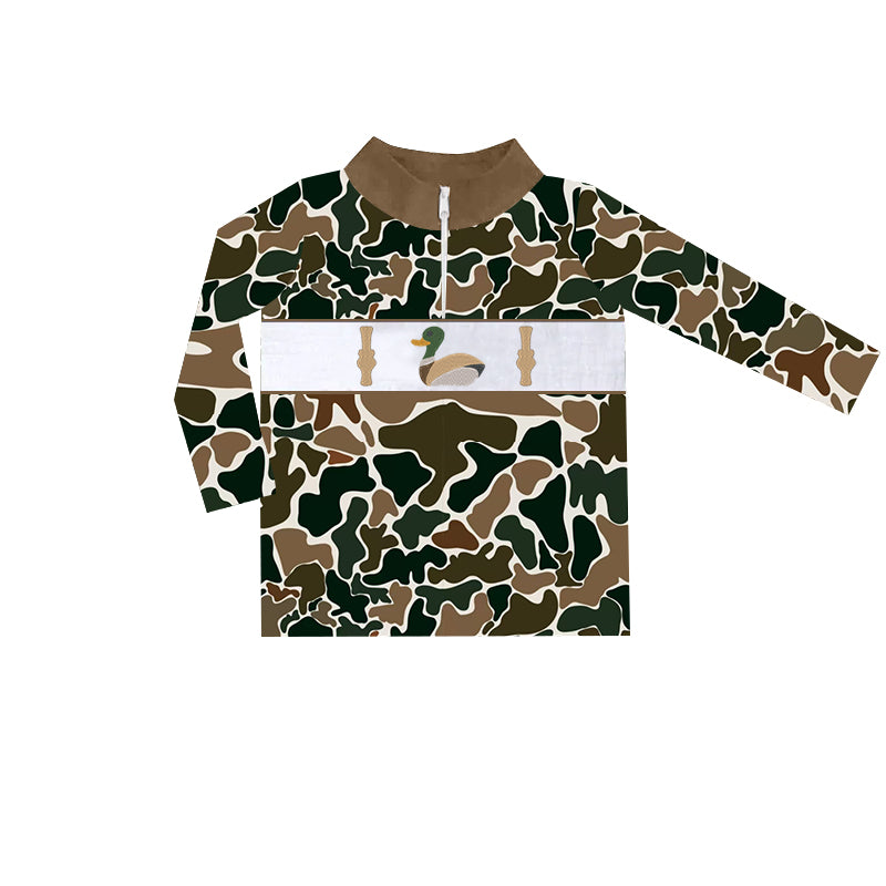 Brown camo duck  call kids boys hunting zip pullover