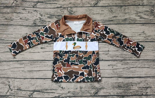 Brown camo duck  call kids boys hunting zip pullover