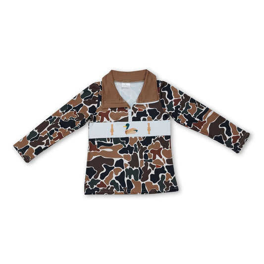 Brown camo duck  call kids boys hunting zip pullover