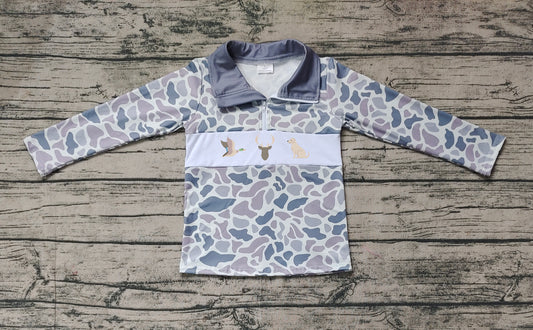 Grey camo duck deer dog kids boys hunting zip pullover