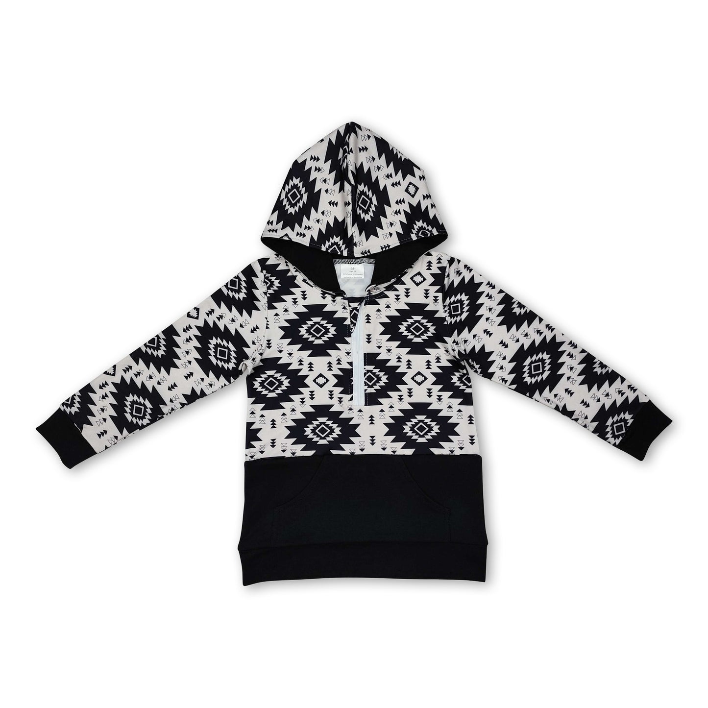 Long sleeves black aztec kids western hoodie