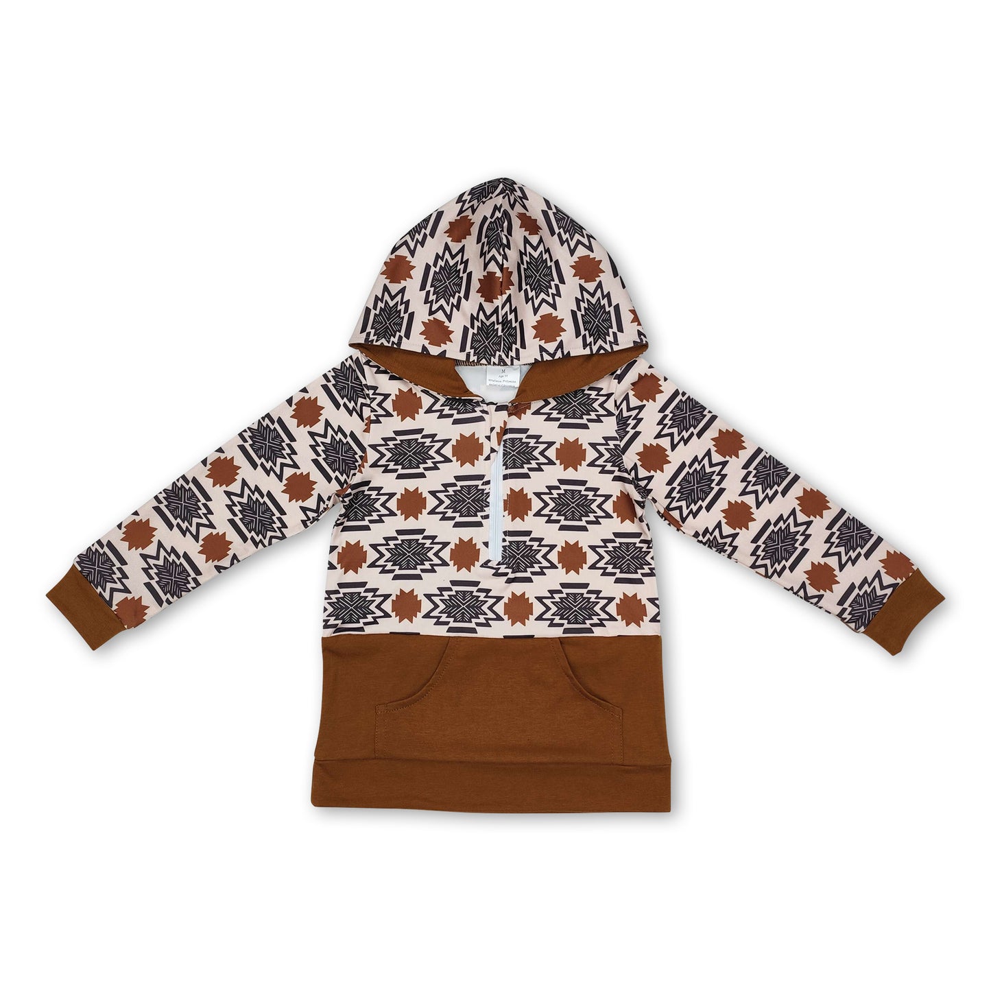 Long sleeves brown aztec kids western hoodie