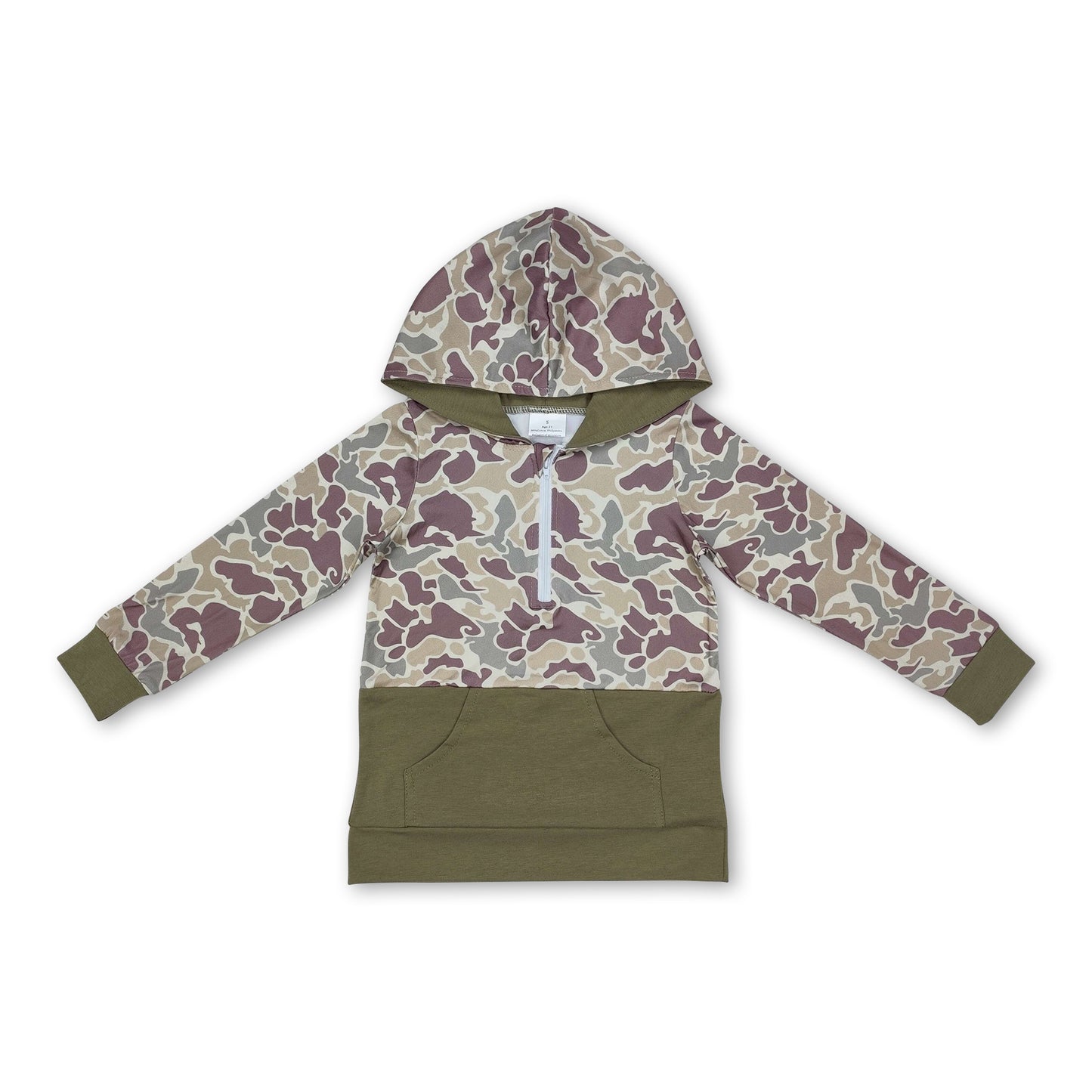 Long sleeves camo pocket kids hunting hoodie