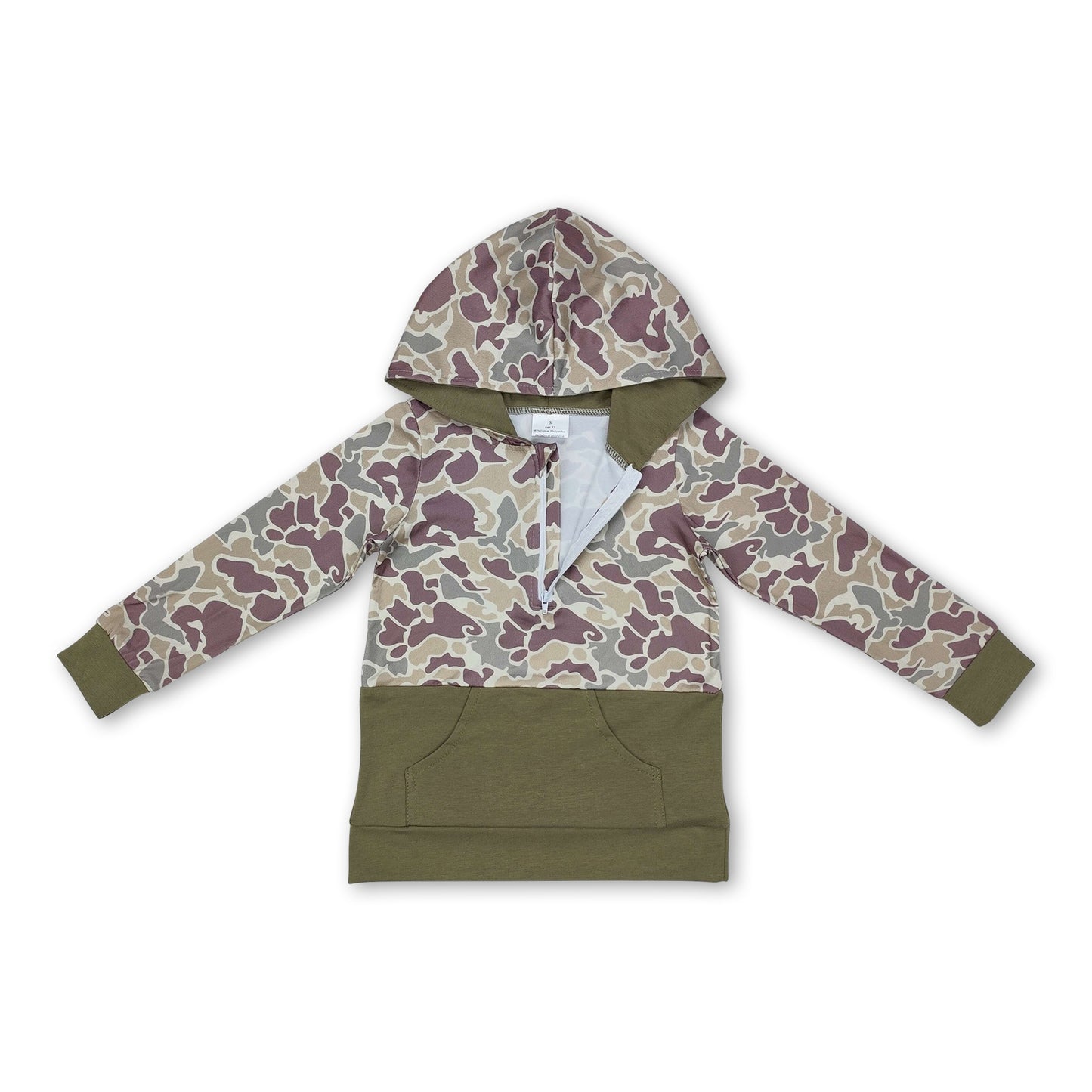 Long sleeves camo pocket kids hunting hoodie