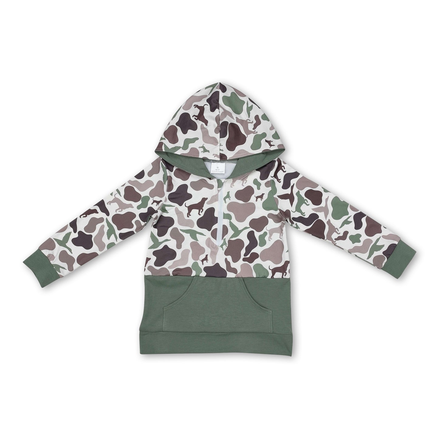 Long sleeves duck dog camo pocket kids hunting hoodie