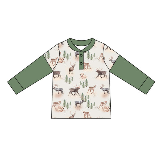 Green long sleeves deer trees kids boys shirt