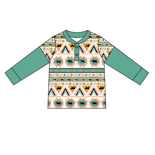 Long sleeves aztec cows baby boy western shirt