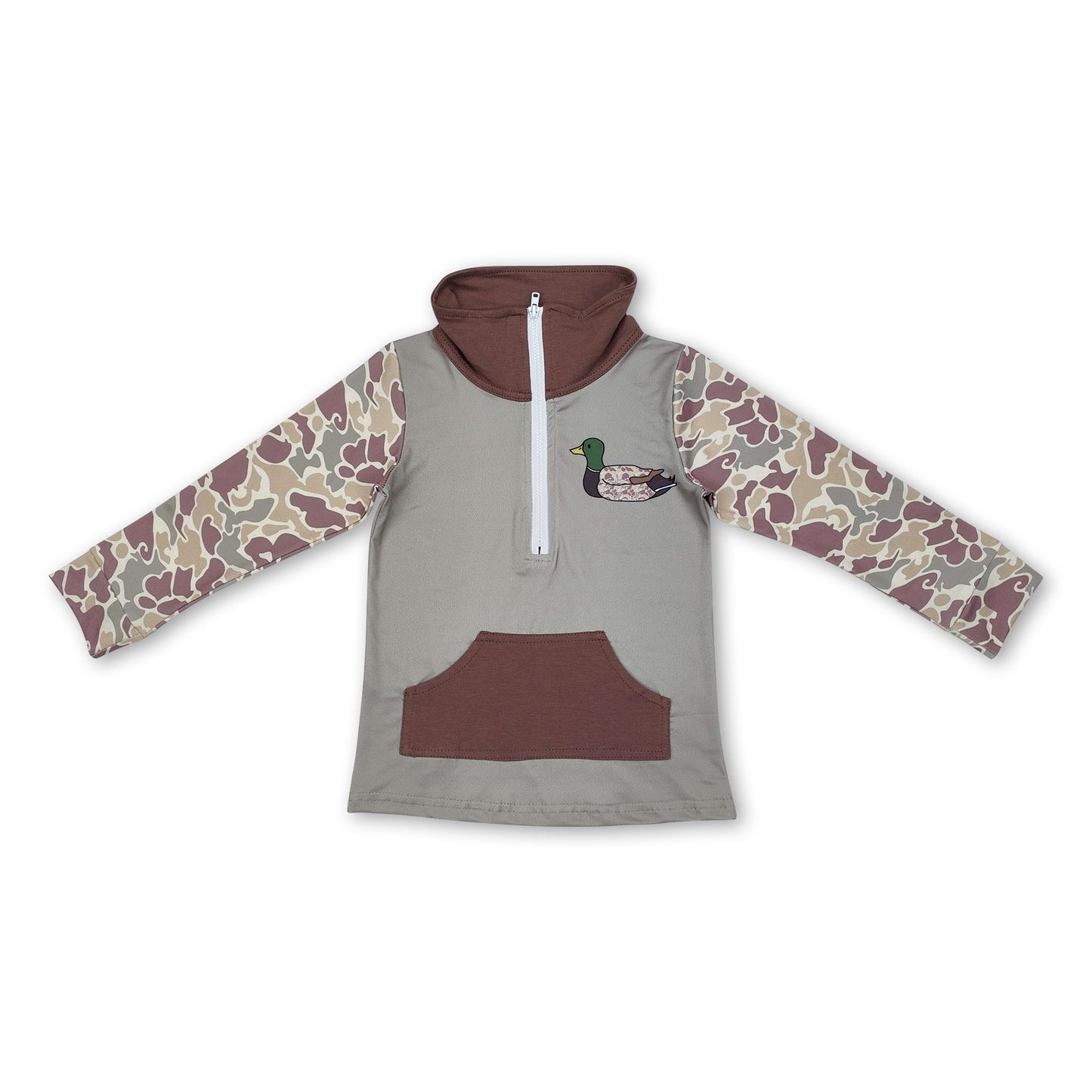 Green camo duck pocket baby boy zip pullover