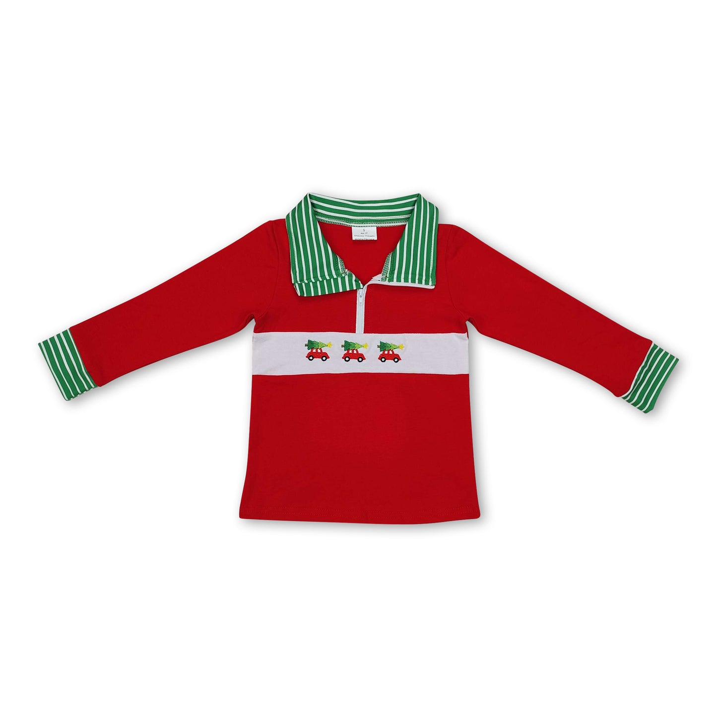 Stripe long sleeves red Christmas tree truck boys pullover