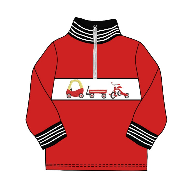 Stripe long sleeves red cars little boys pullover