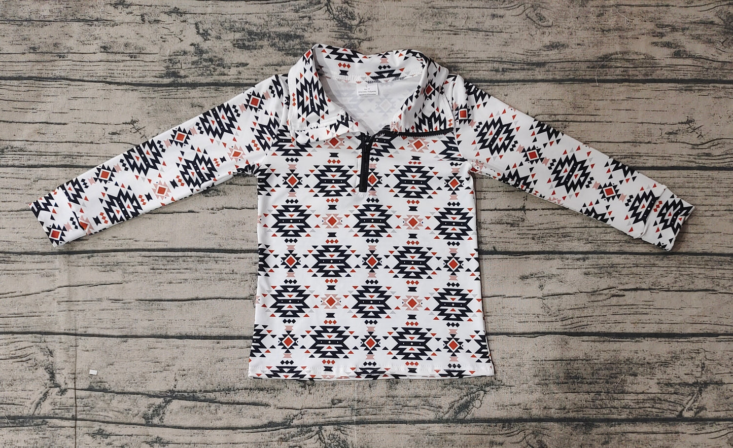 White long sleeves aztec kids boys western zip pullover