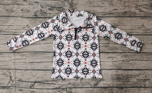 White long sleeves aztec kids boys western zip pullover