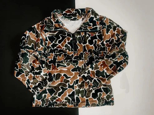 Long sleeves brown camo kids boys western zip pullover