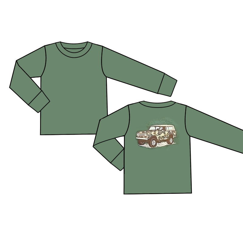 Long sleeves green camo truck kids boys shirt