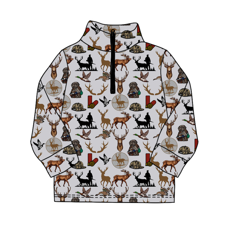 Long sleeves deer dog duck boys hunting zip pullover