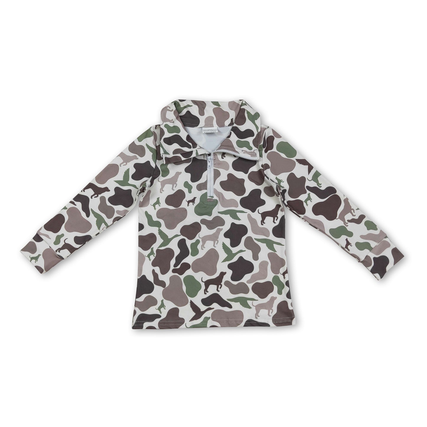 Long sleeves camo dog duck boys hunting zip pullover
