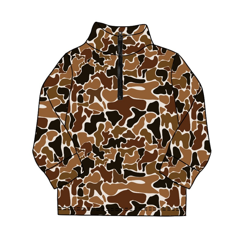 Long sleeves brown camo boys hunting zip pullover