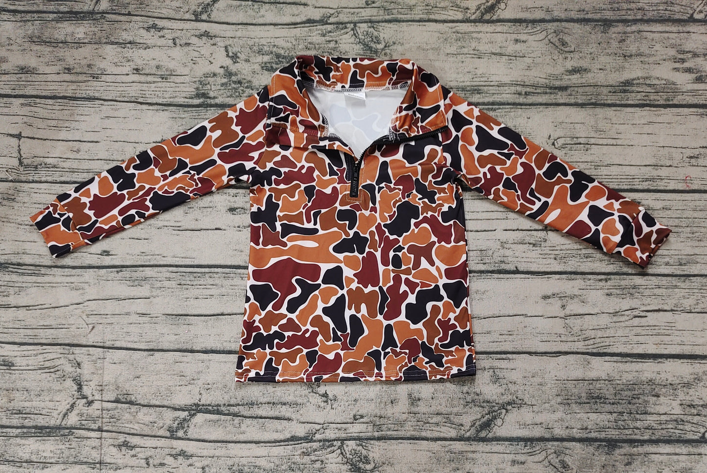 Long sleeves brown camo boys hunting zip pullover