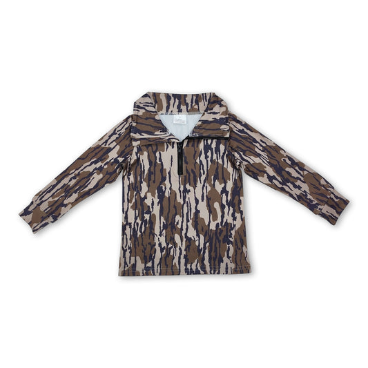 Long sleeves bottomland camo boys hunting zip pullover