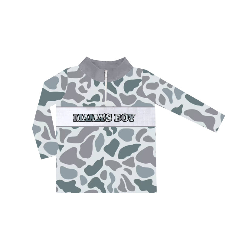 Long sleeves grey camo mama's boy kids zip pullover