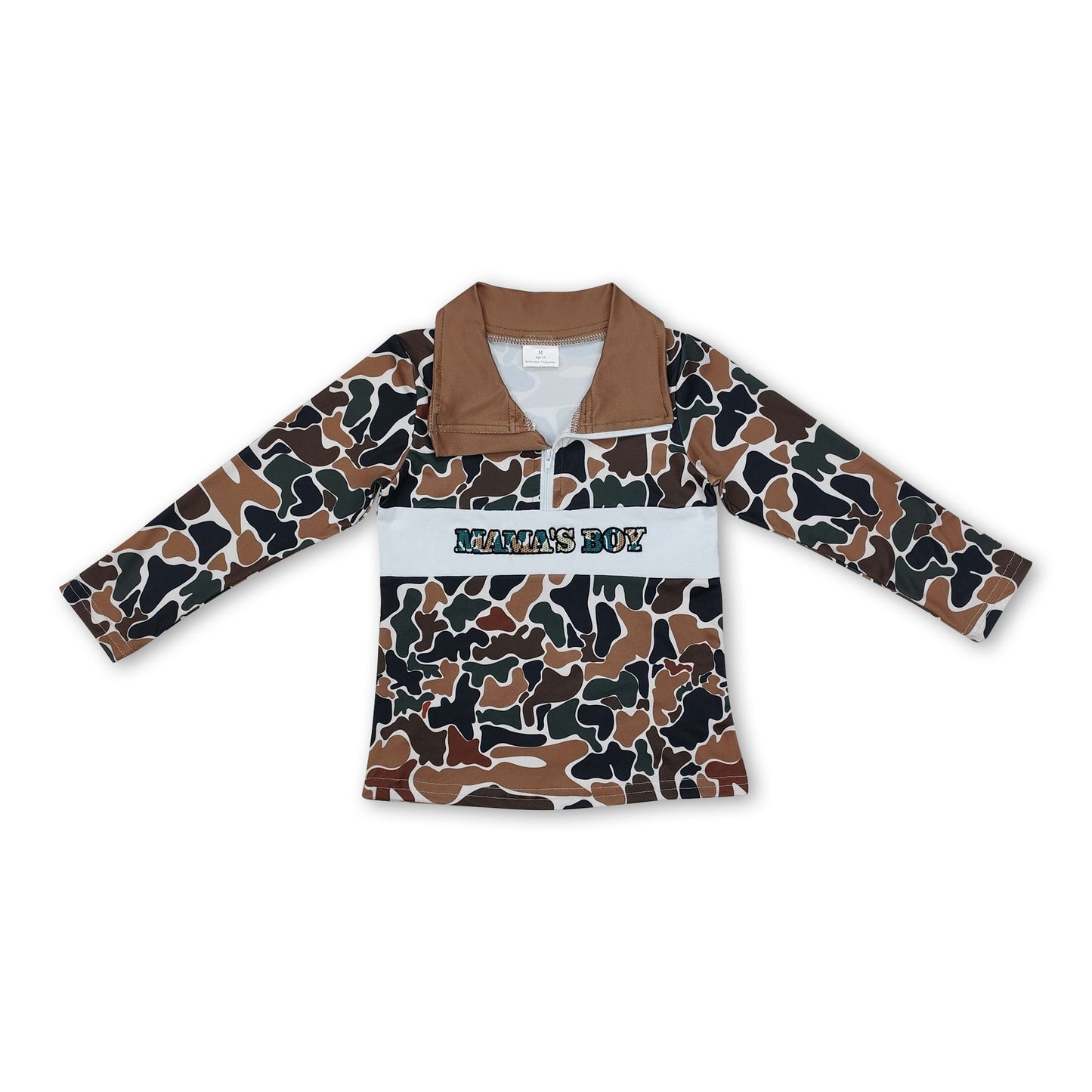 Long sleeves brown camo mama's boy kids zip pullover