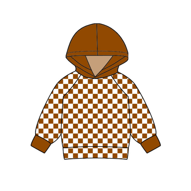 Long sleeves brown plaid children hoodie