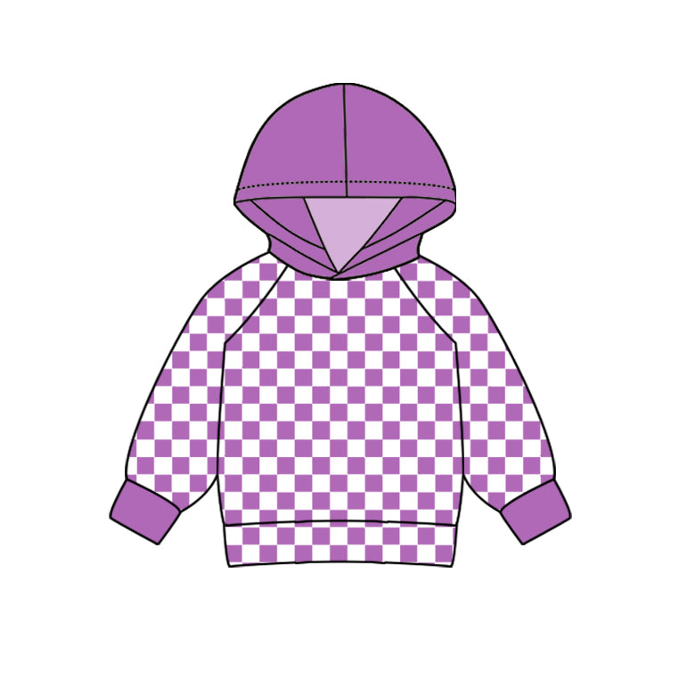 Long sleeves purple plaid children hoodie