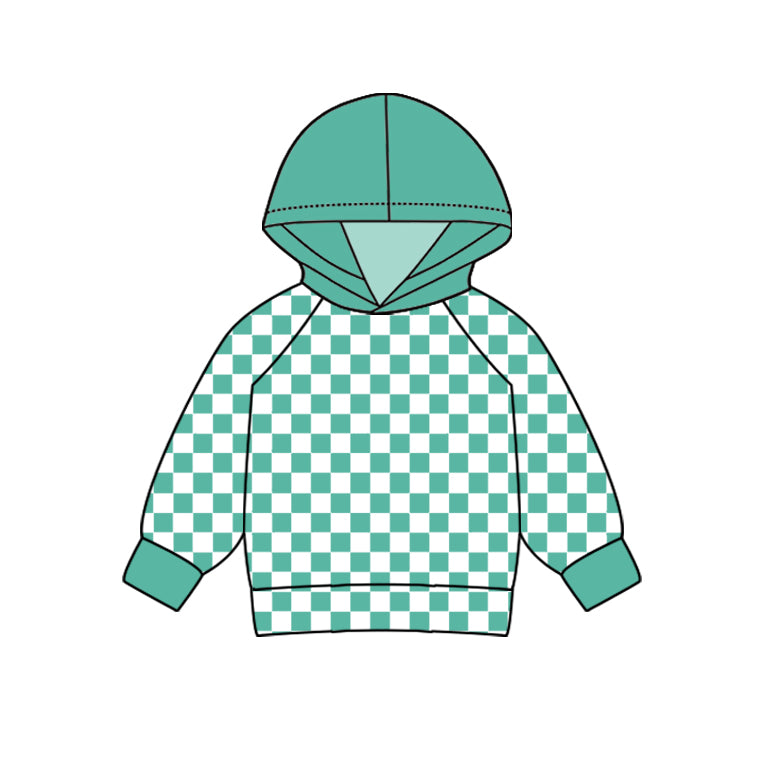 Long sleeves teal plaid children hoodie