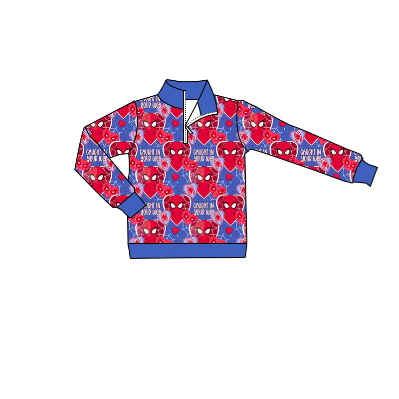 Blue long sleeves heart spider kids valentine's zip pullover