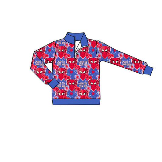 Blue long sleeves heart spider kids valentine's zip pullover