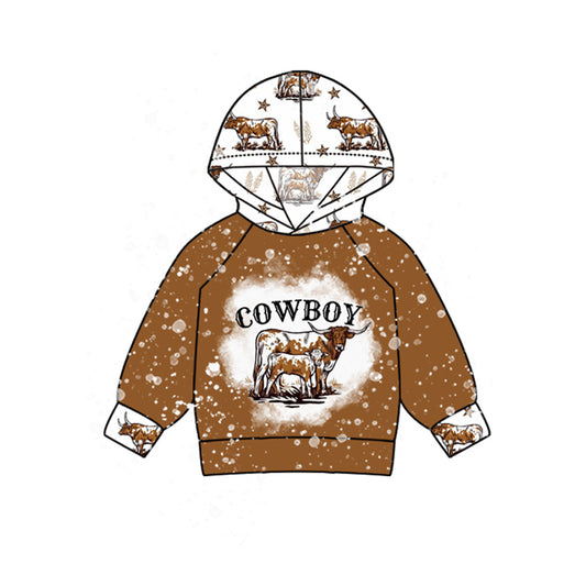 Brown bleached cowboy kids western hoodie