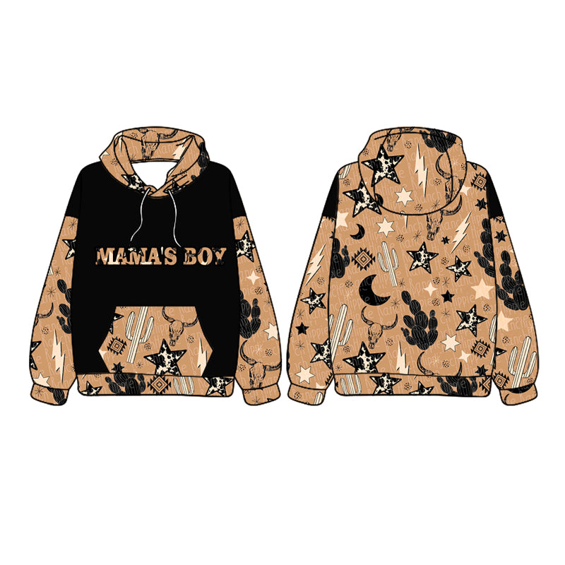 Mama's boy bull skull cactus kids western hoodie